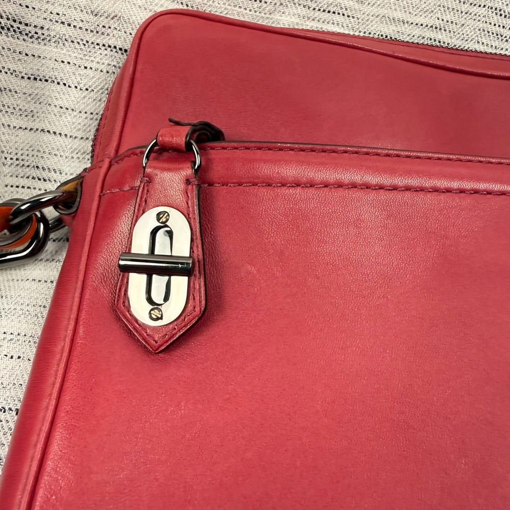 Reed Krakoff Large Pink Leather Clutch Wristlet Colorful Zip Closure Logo Tag - Picture 9 of 13